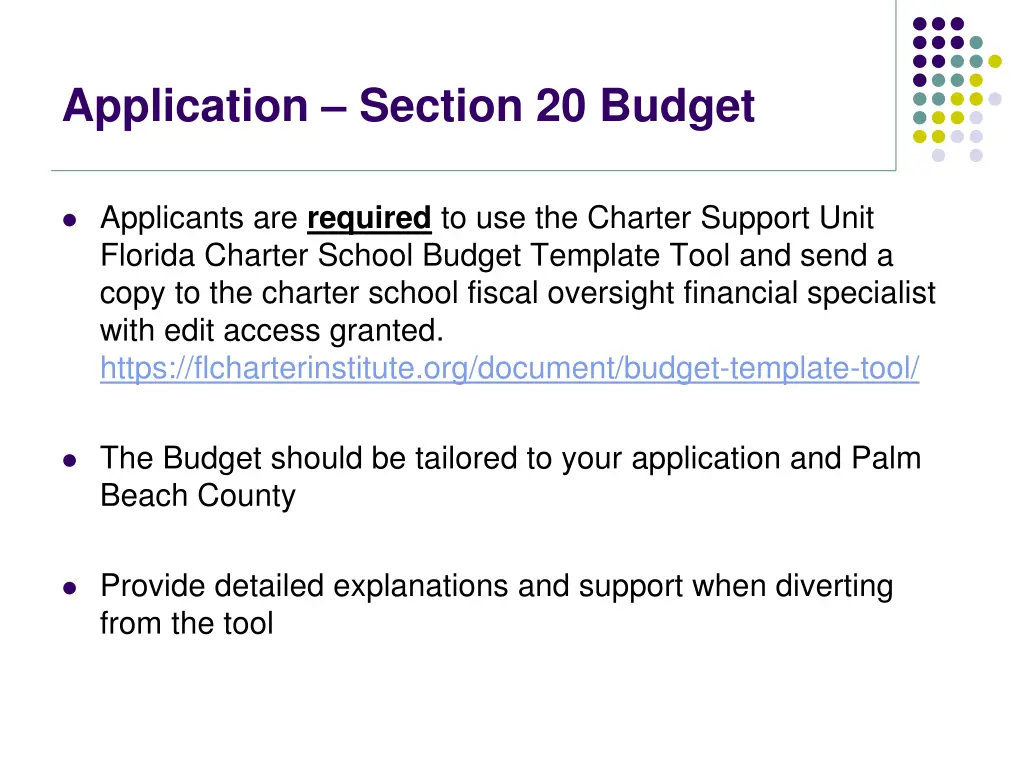 application section 20 budget