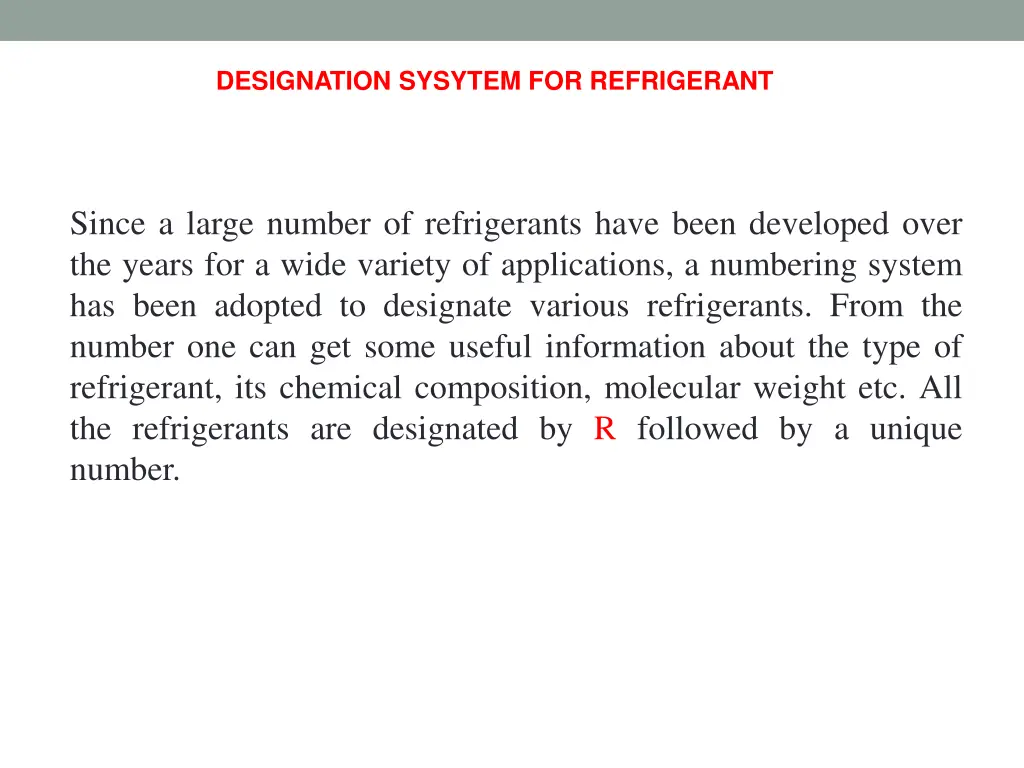 designation sysytem for refrigerant