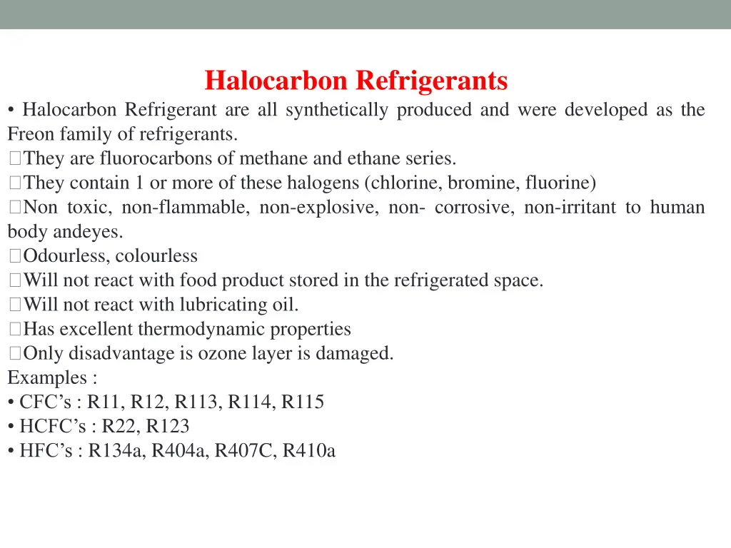 halocarbon refrigerants