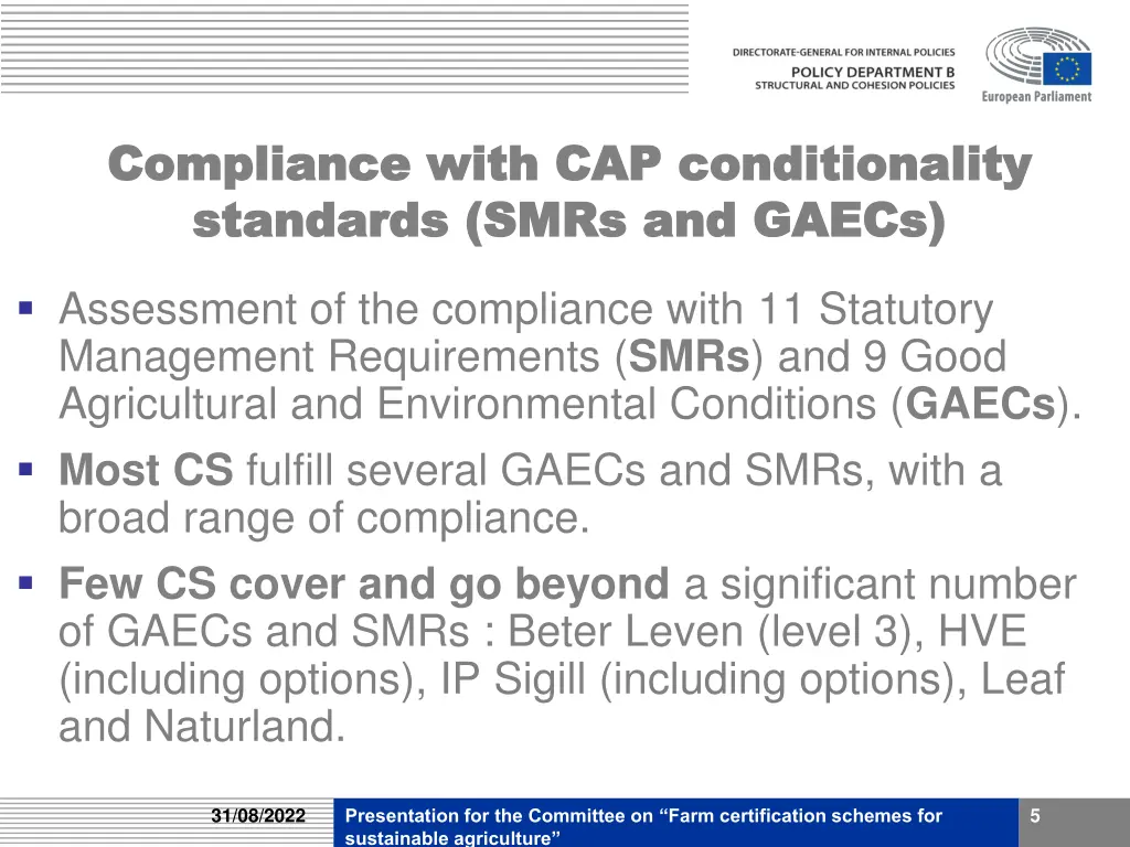 compliance with cap conditionality compliance