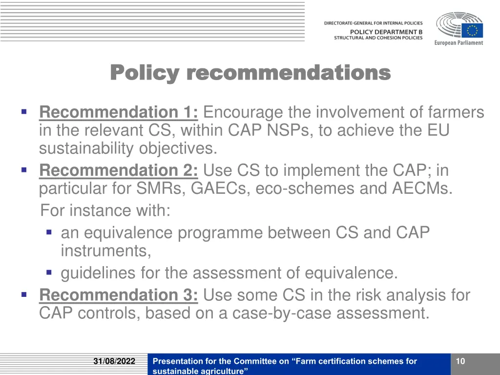 policy recommendations policy recommendations