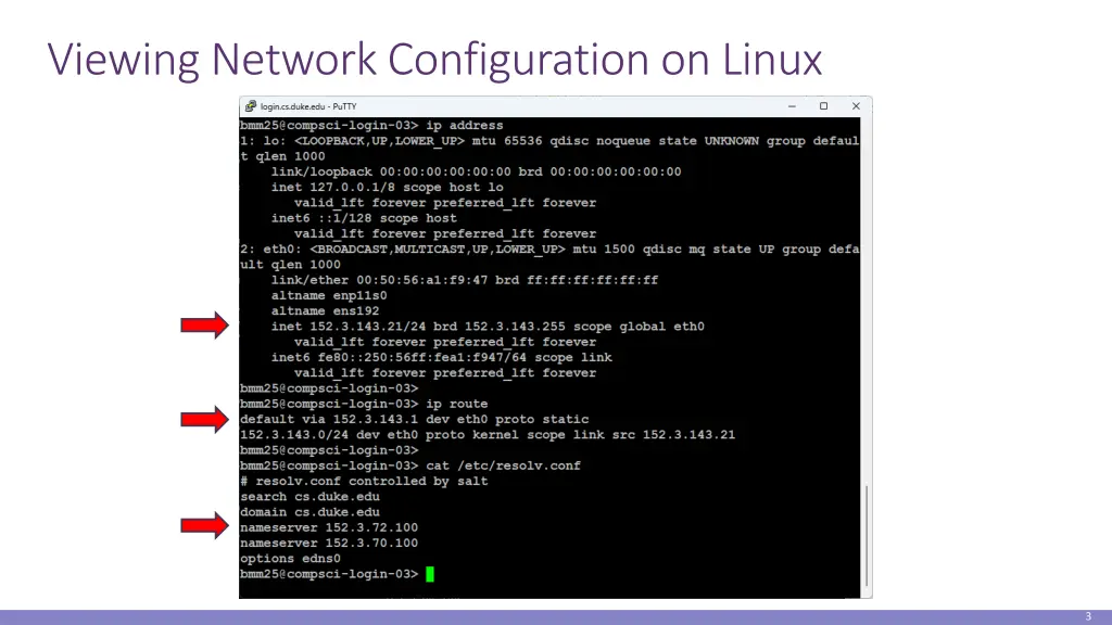 viewing network configuration on linux