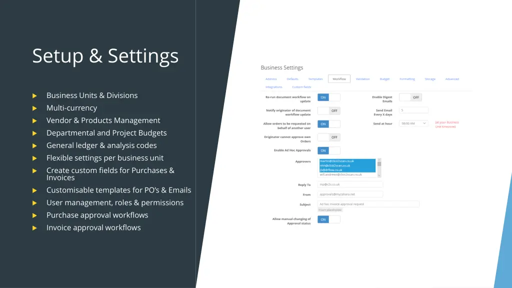 setup settings
