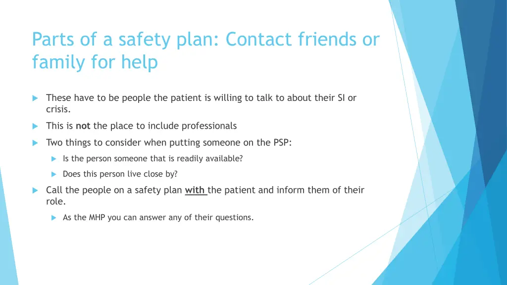 parts of a safety plan contact friends or family