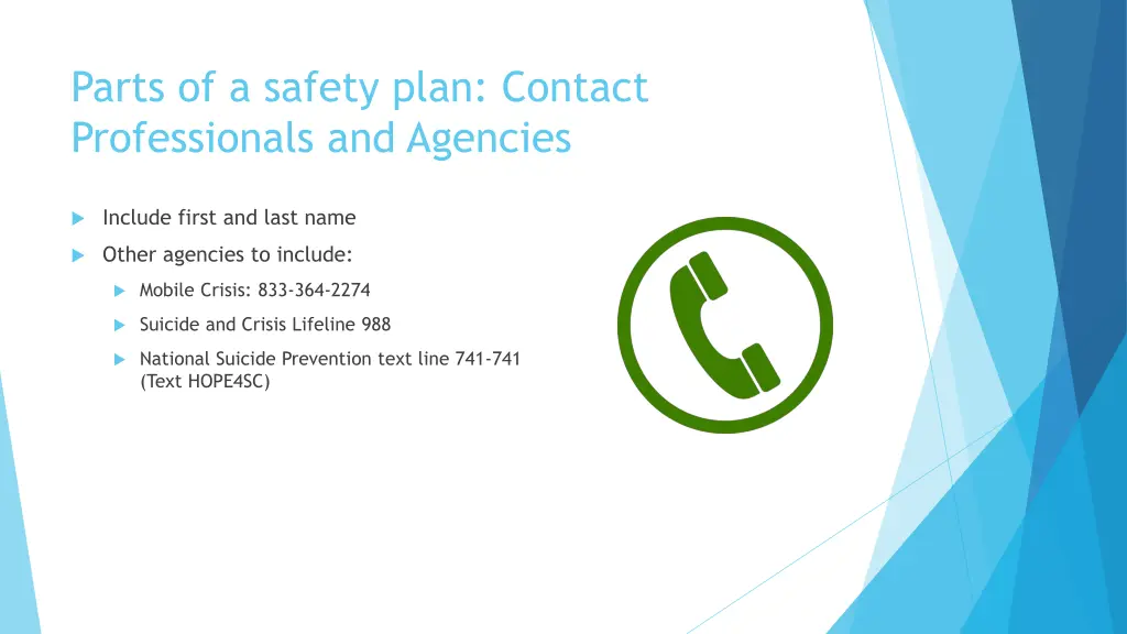 parts of a safety plan contact professionals