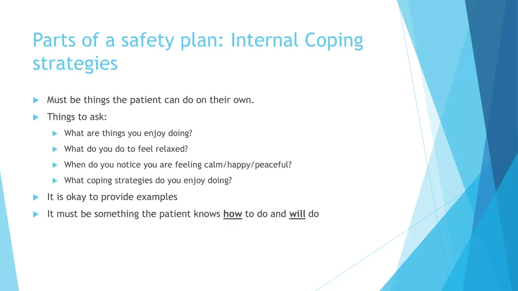 parts of a safety plan internal coping strategies