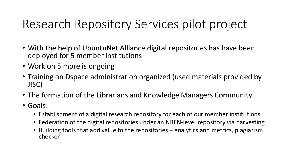 research repository services pilot project