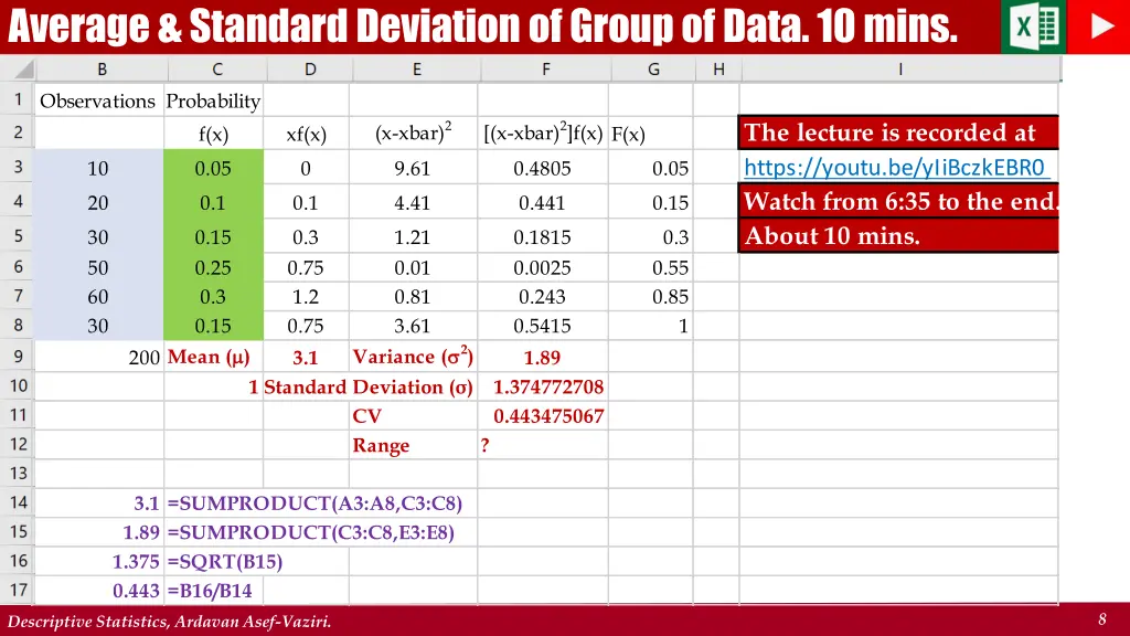 average standard deviation of group of data
