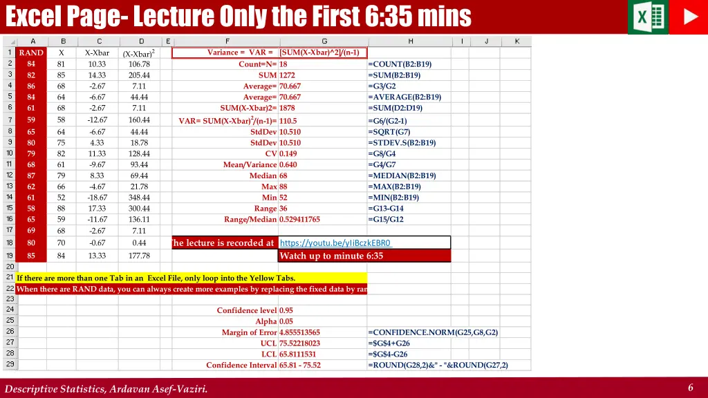 excel page lecture only the first 6 35 mins
