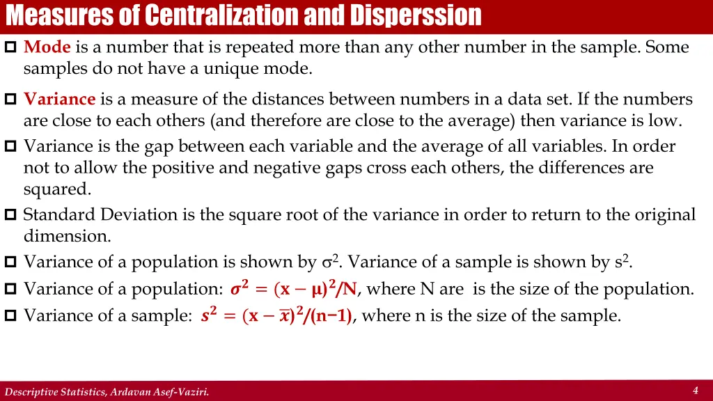 measures of centralization and disperssion
