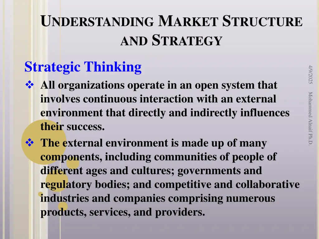 u nderstanding m arket s tructure and s trategy 1