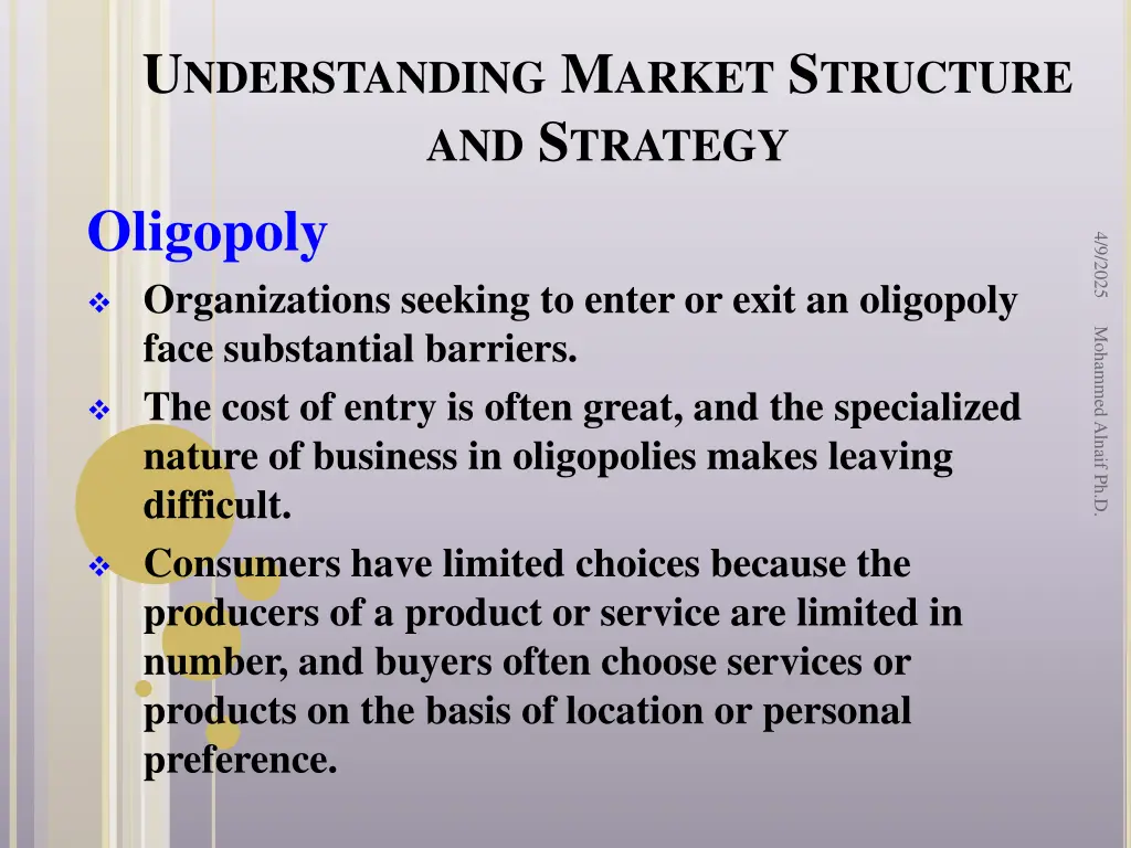u nderstanding m arket s tructure and s trategy 22