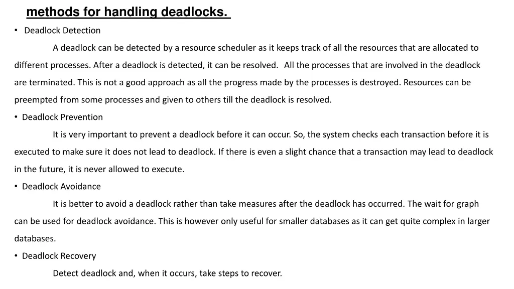 methods for handling deadlocks