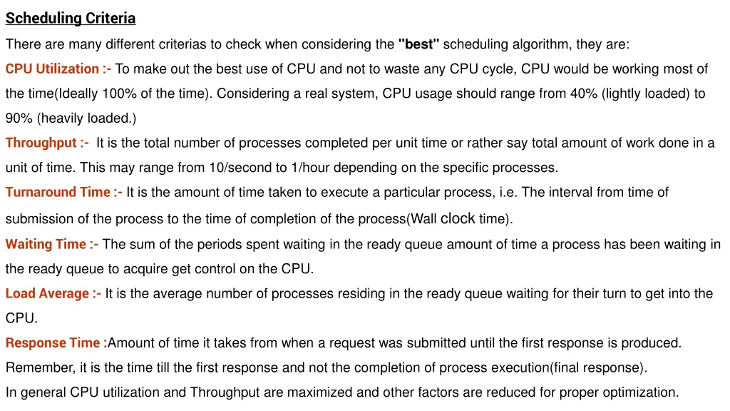 scheduling criteria