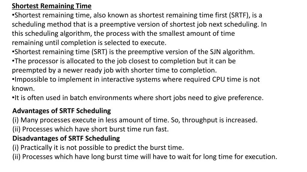 shortest remaining time shortest remaining time