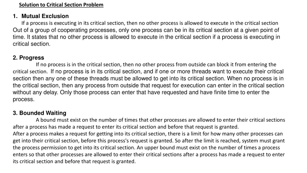 solution to critical section problem