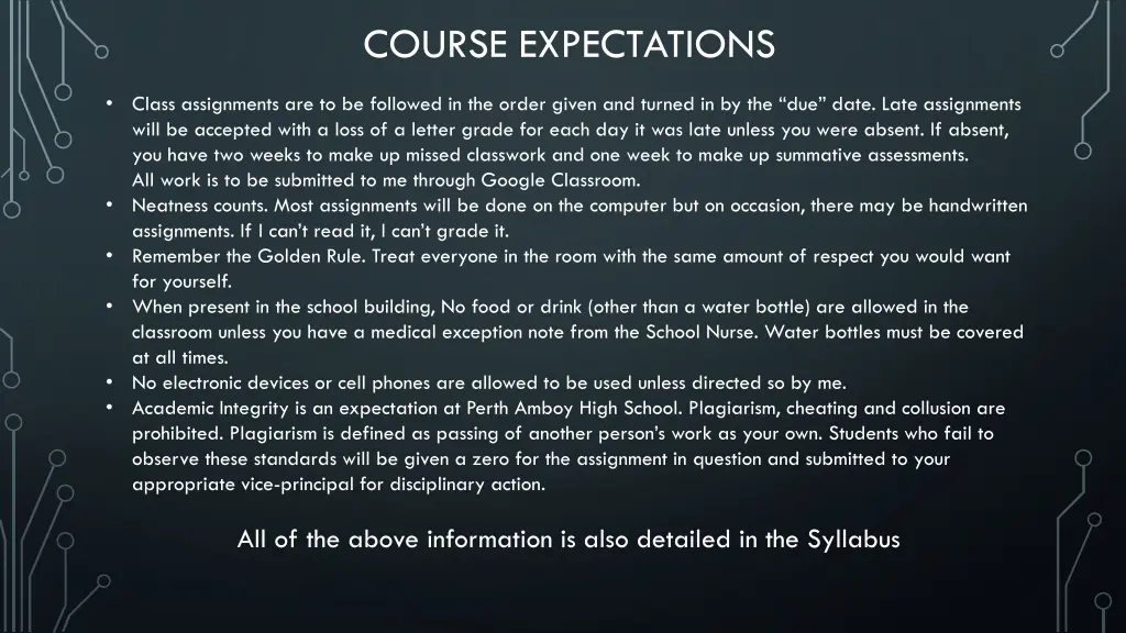 course expectations