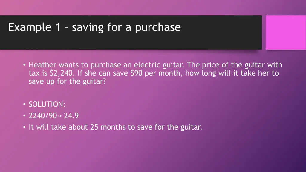 example 1 saving for a purchase
