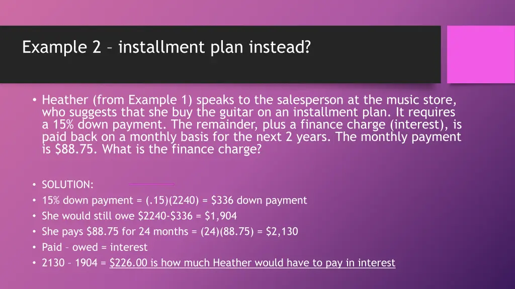 example 2 installment plan instead
