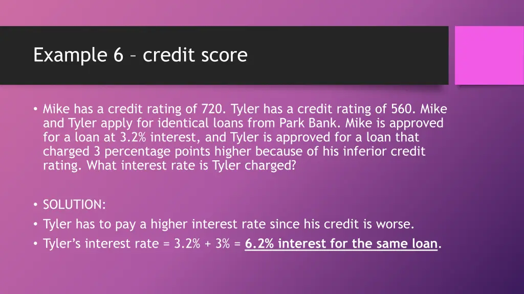 example 6 credit score