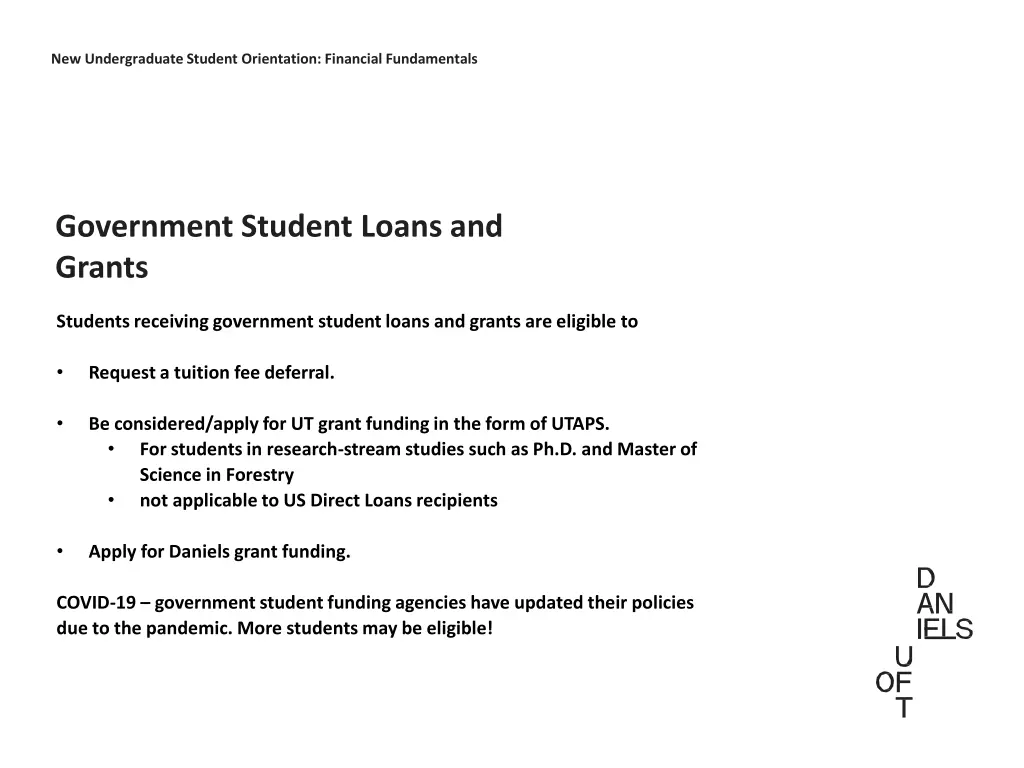 new undergraduate student orientation financial 4