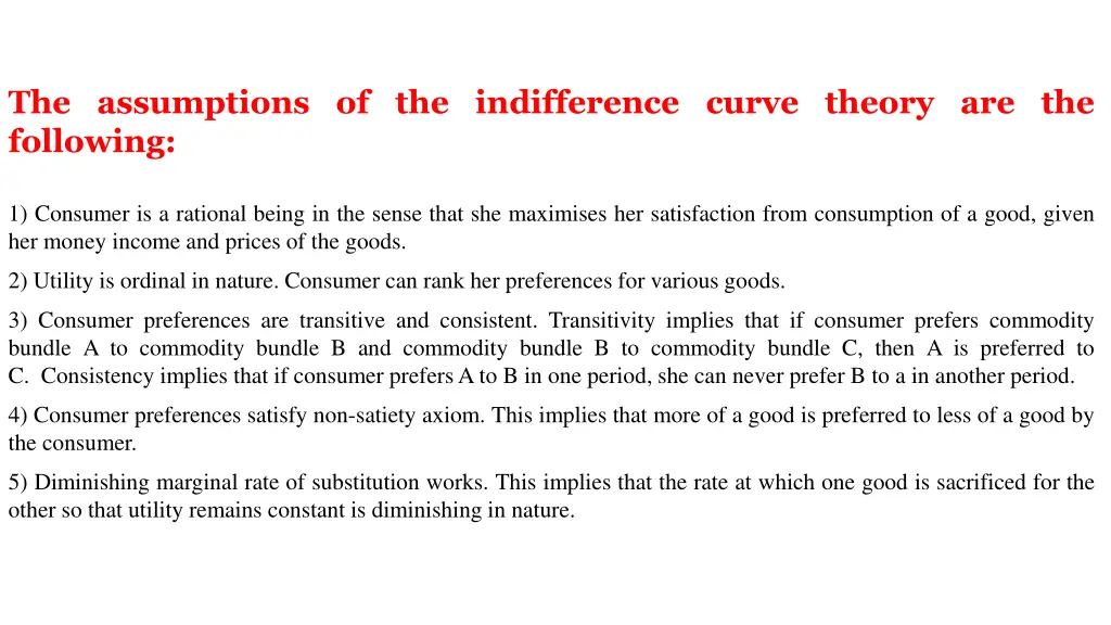 the assumptions of the indifference curve theory