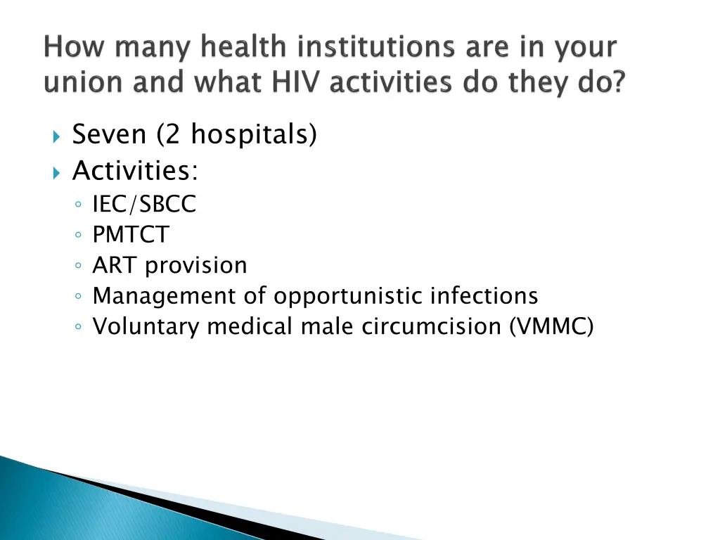 seven 2 hospitals activities iec sbcc pmtct