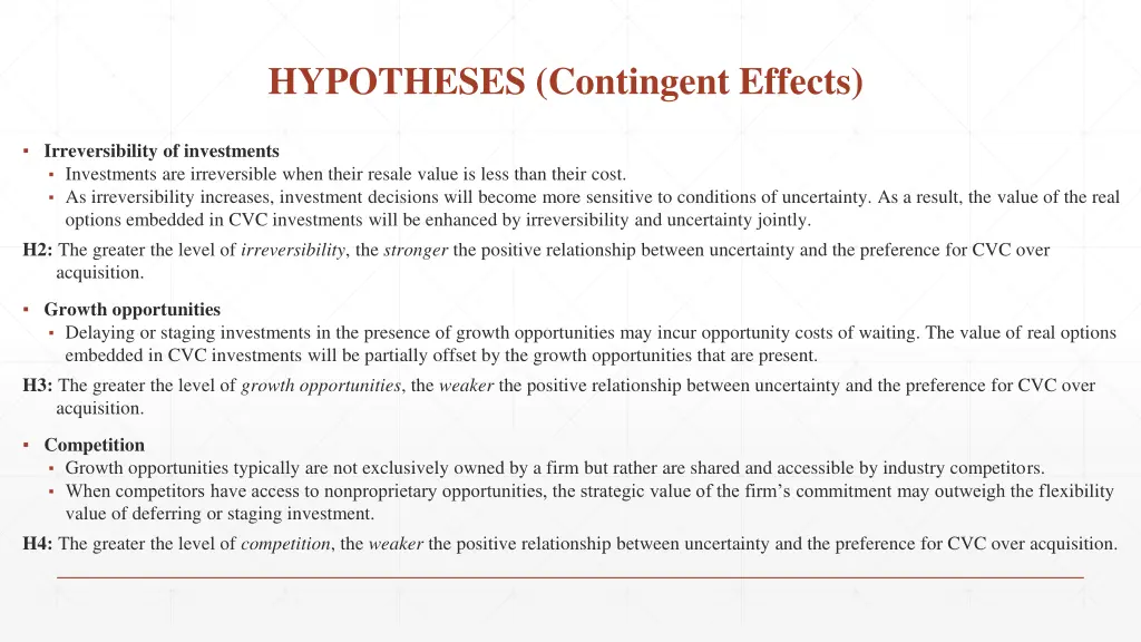hypotheses contingent effects