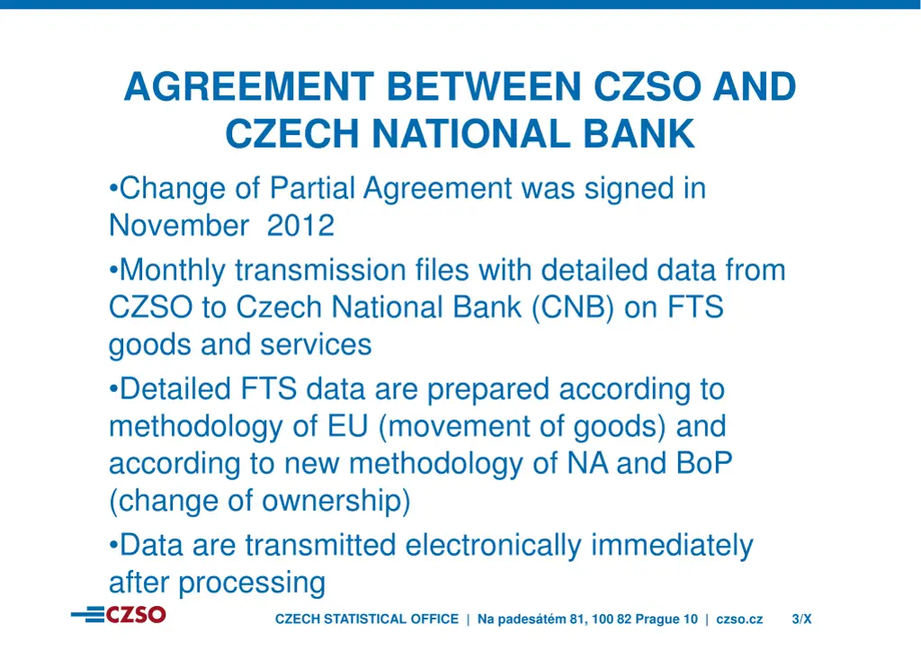 agreement between czso and czech national bank