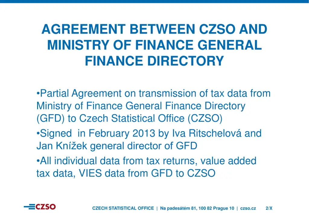 agreement between czso and ministry of finance