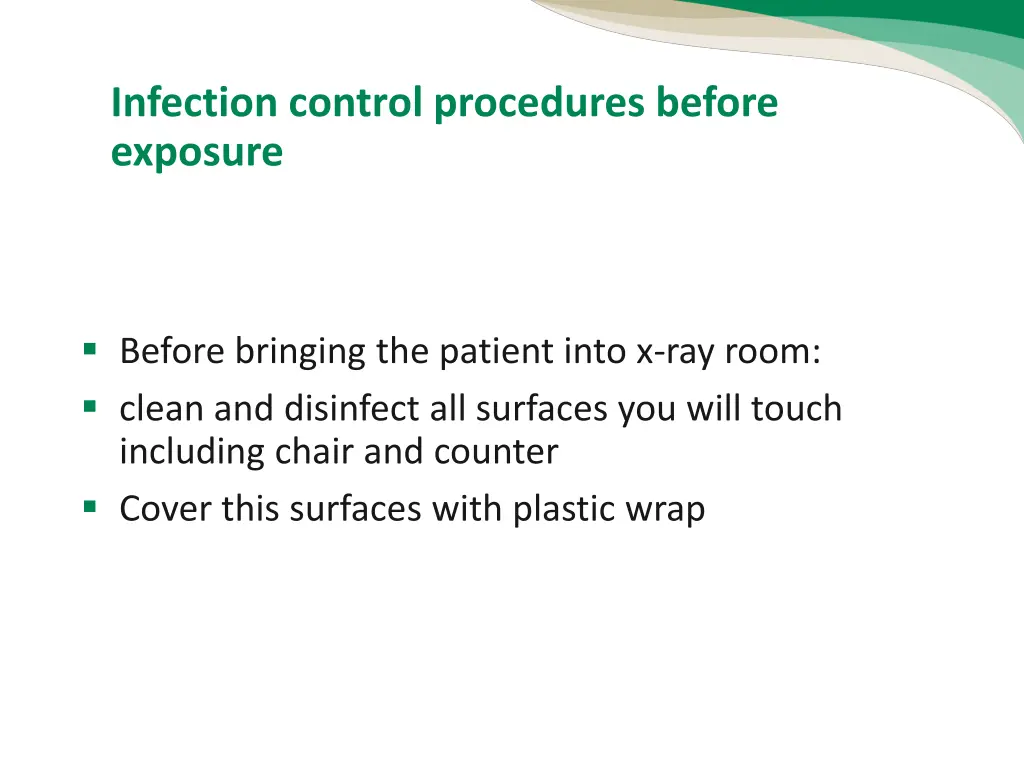 infection control procedures before exposure