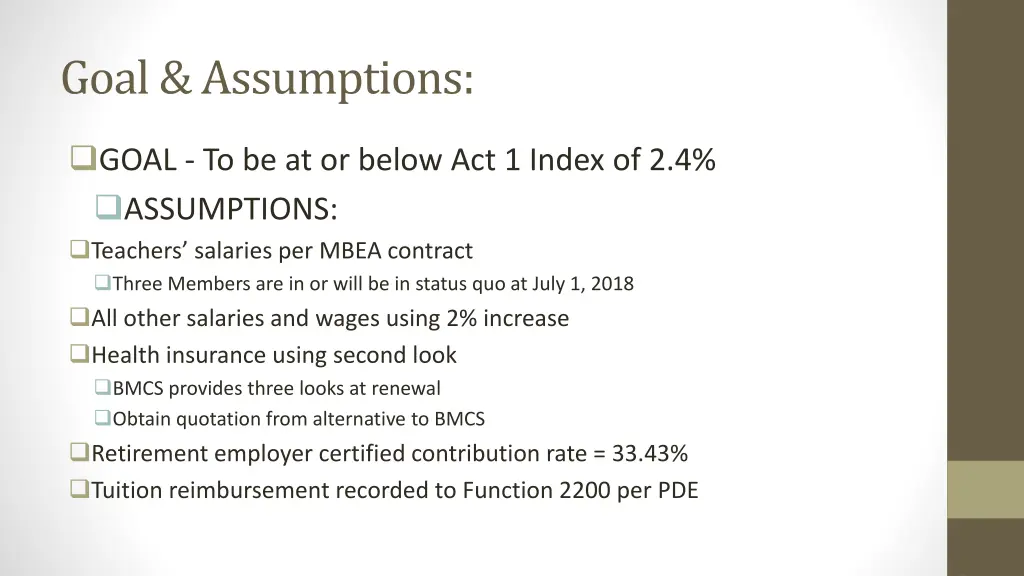 goal assumptions