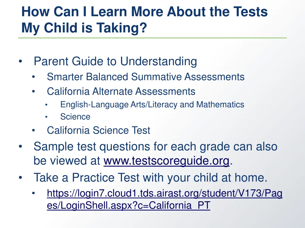 how can i learn more about the tests my child