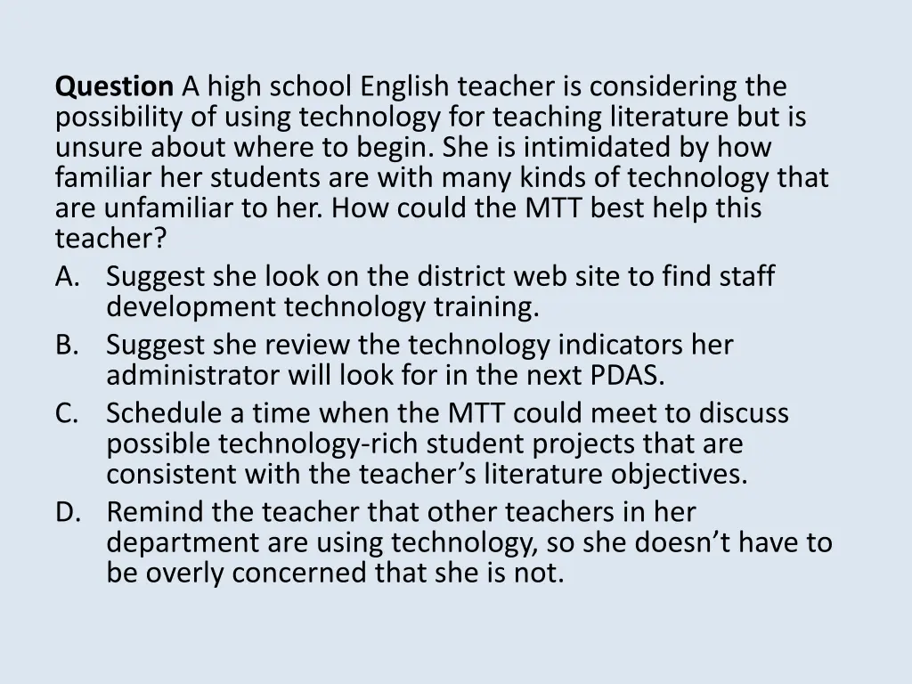 question a high school english teacher