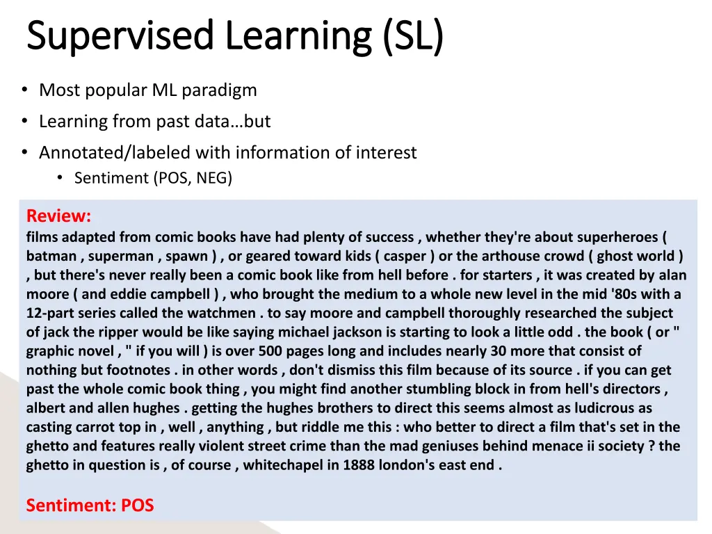 supervised learning sl supervised learning sl