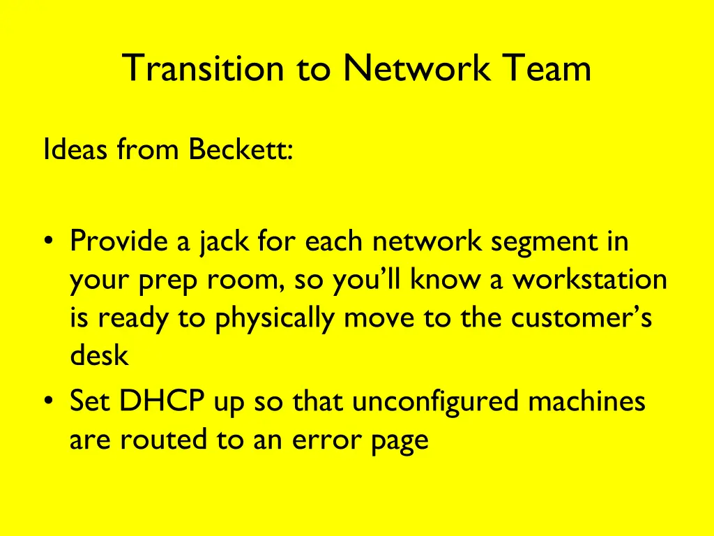 transition to network team