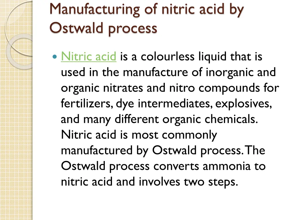 manufacturing of nitric acid by ostwald process