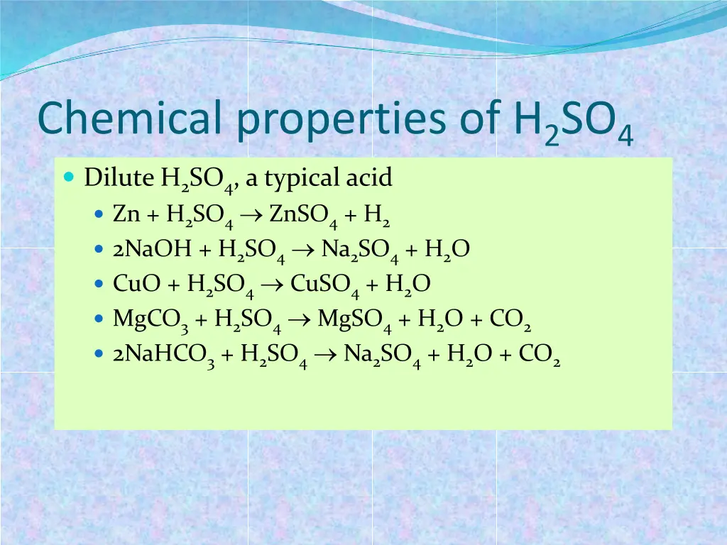 chemical properties of h 2 so 4 dilute