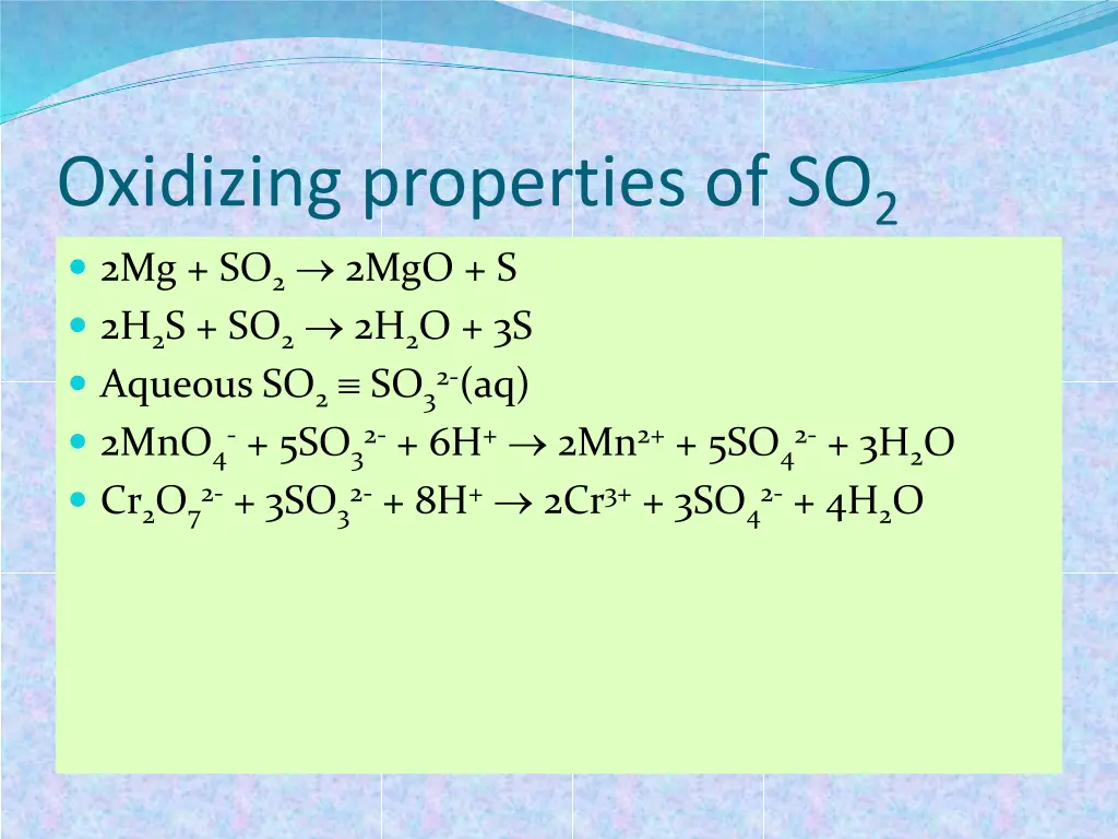oxidizing properties of so 2 2mg so 2 2mgo