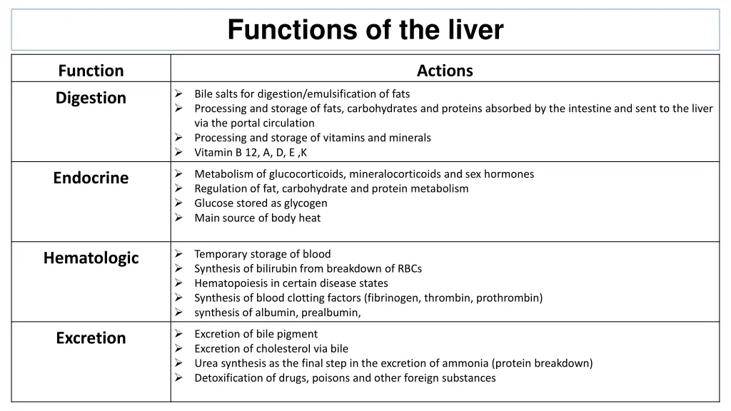 functions of the liver