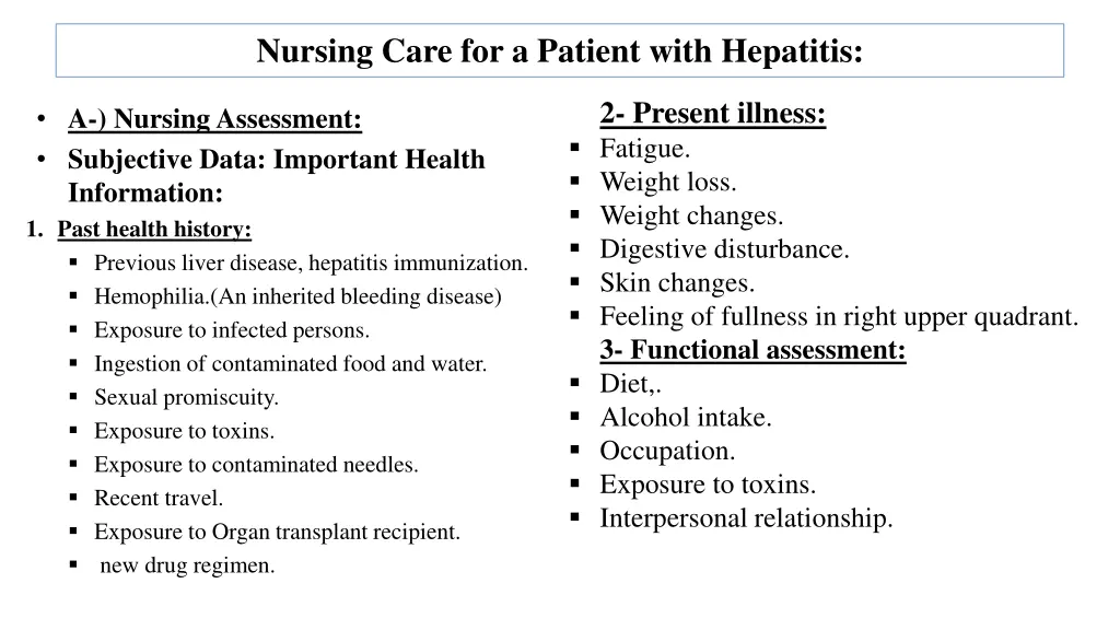nursing care for a patient with hepatitis