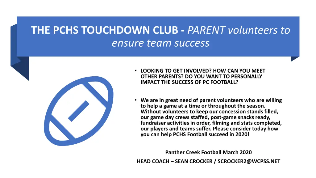 the pchs touchdown club parent volunteers