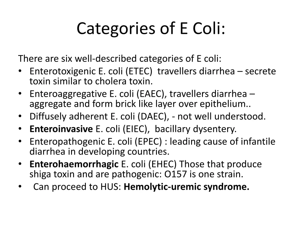 categories of e coli