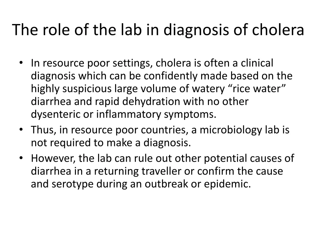 the role of the lab in diagnosis of cholera