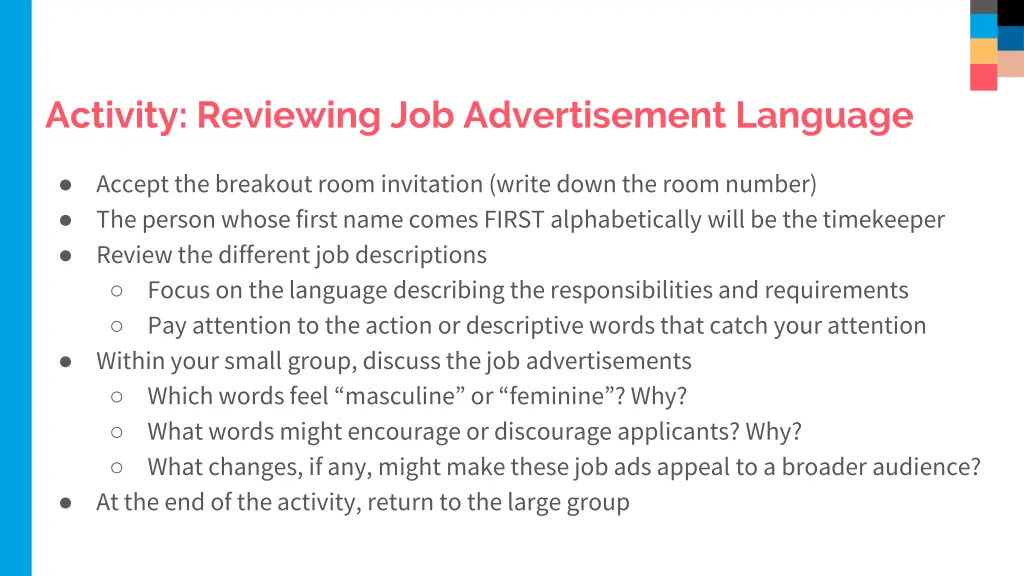 activity reviewing job advertisement language
