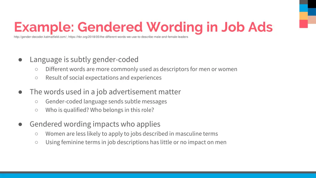 example gendered wording in job ads http gender