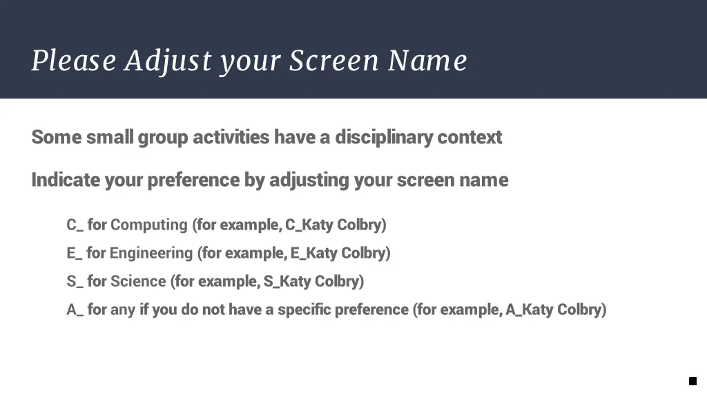 please adjust your screen name