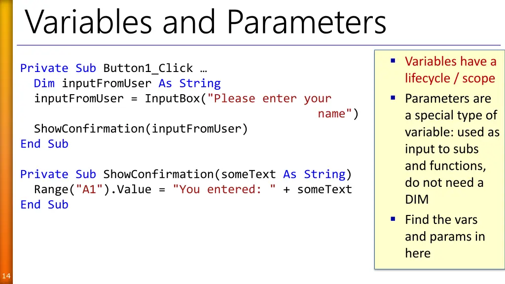 variables and parameters
