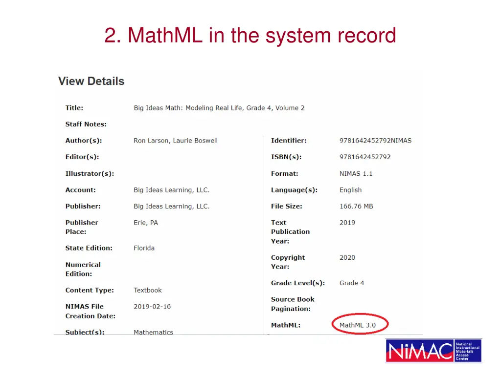2 mathml in the system record