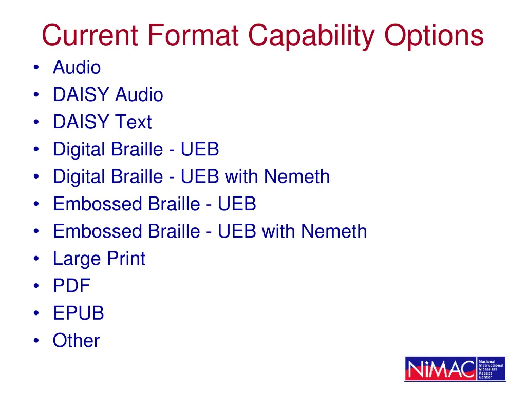 current format capability options audio daisy
